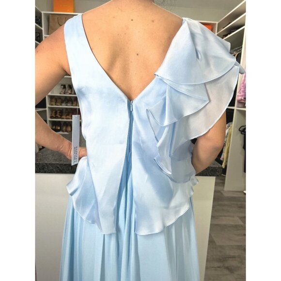 NWT Badgley Mischka Georgette Blue Silk Formal Gown $795 - Picture 5 of 9